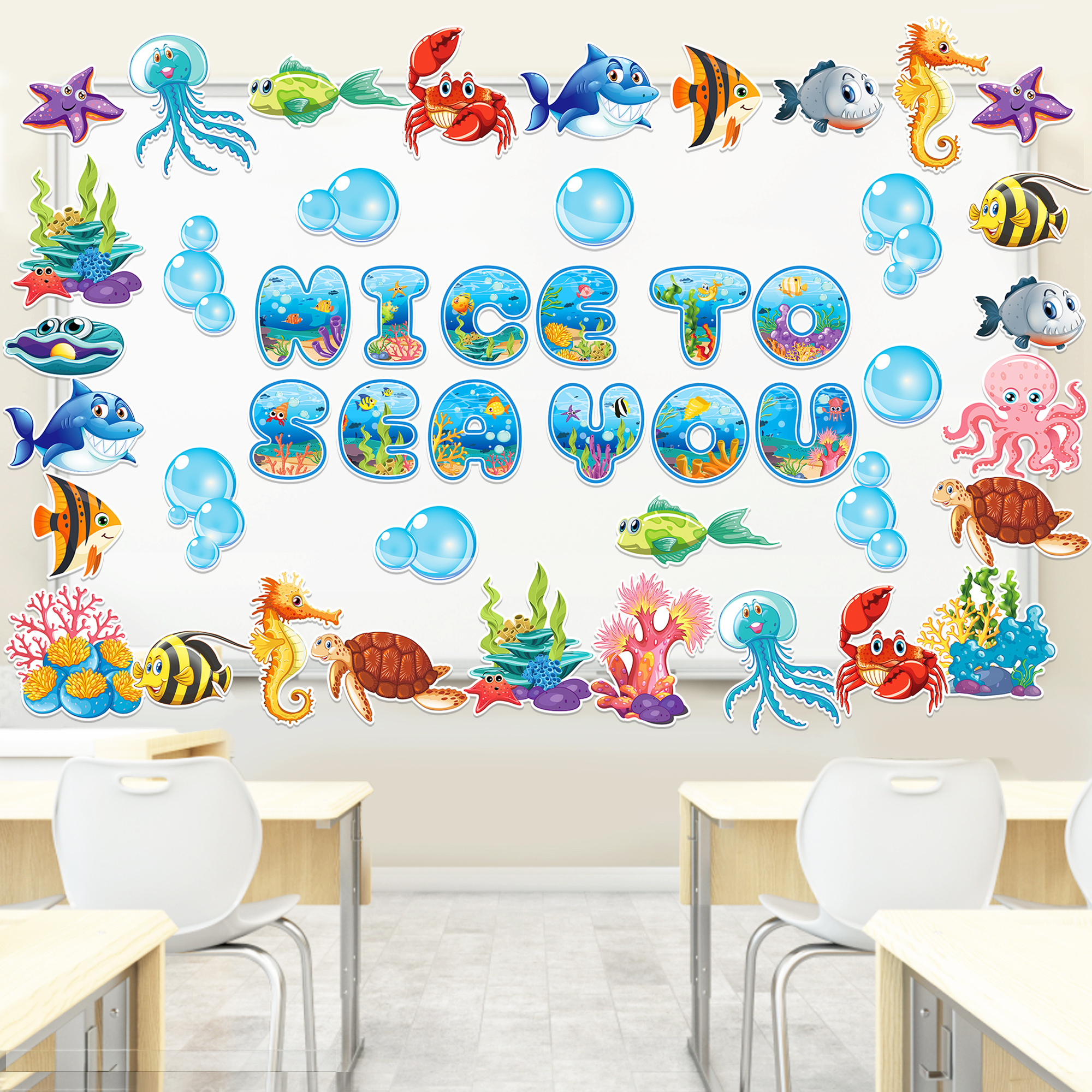 ZK023 Underwater World Party Benthic Organisms Wall Decal Paper Photo Props Decorative Card for Ocean Theme Party