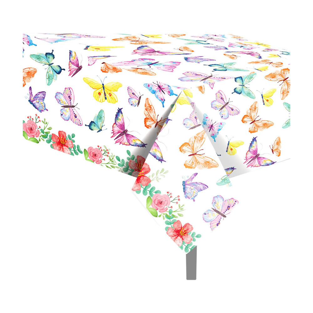 ZB158 Butterfly Flowers Design PE Table Cover Birthday Party Decorations 130X220Cm Plastic Table Cloth