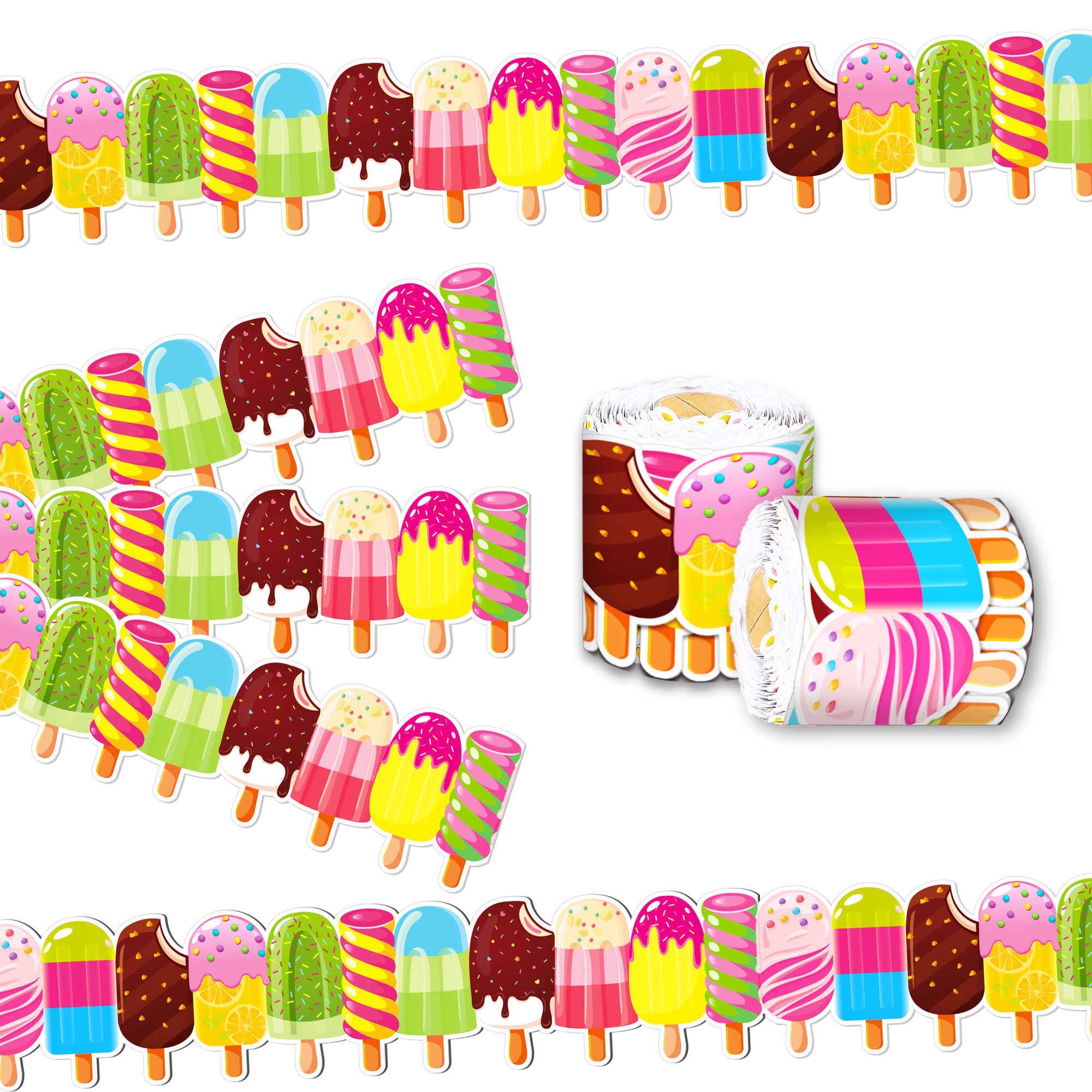 JT061 Summer Ice Pops Bulletin Board Borders and Ice Cream Borders Set Wall Decals for Summer Back to School Party Decoration