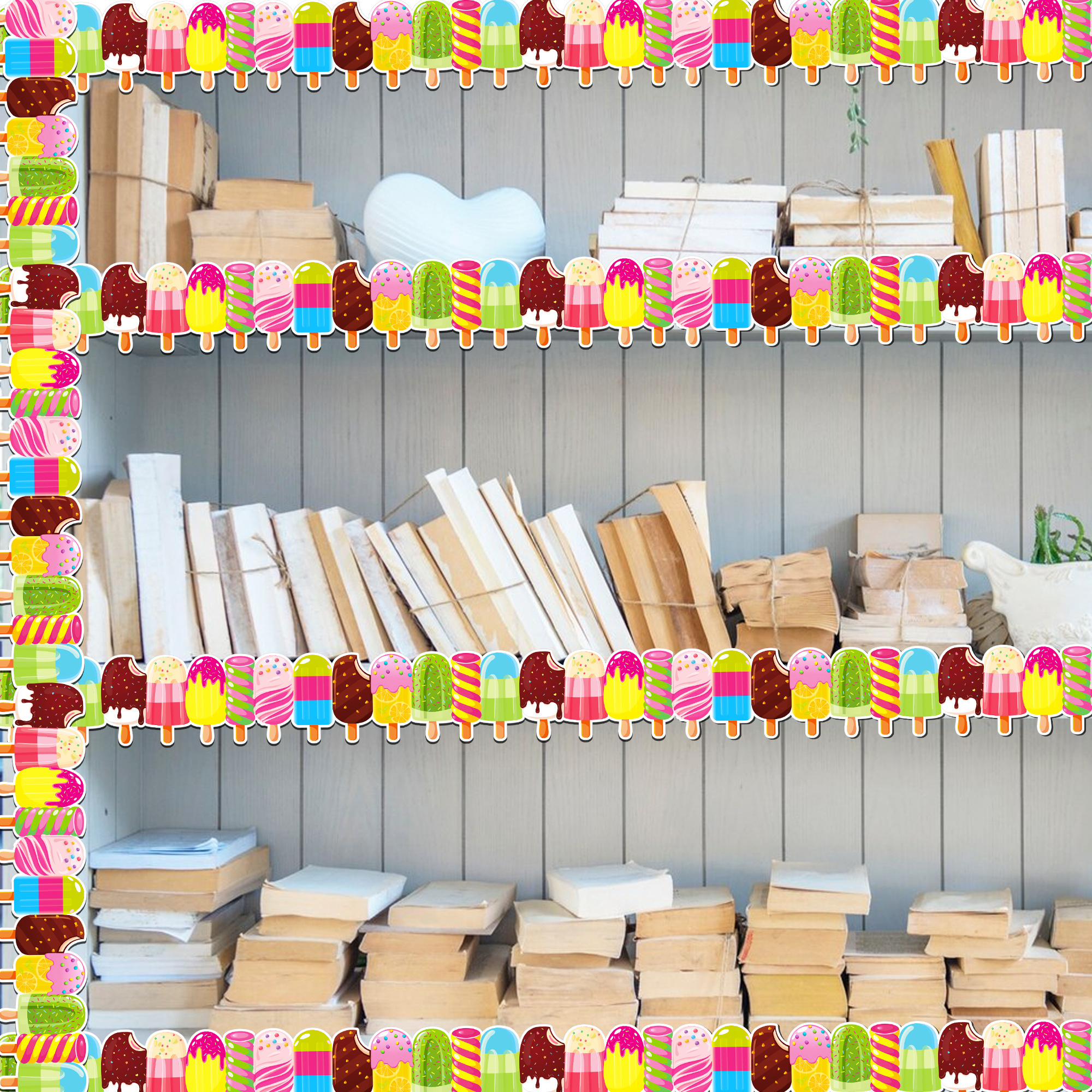 JT061 Summer Ice Pops Bulletin Board Borders and Ice Cream Borders Set Wall Decals for Summer Back to School Party Decoration