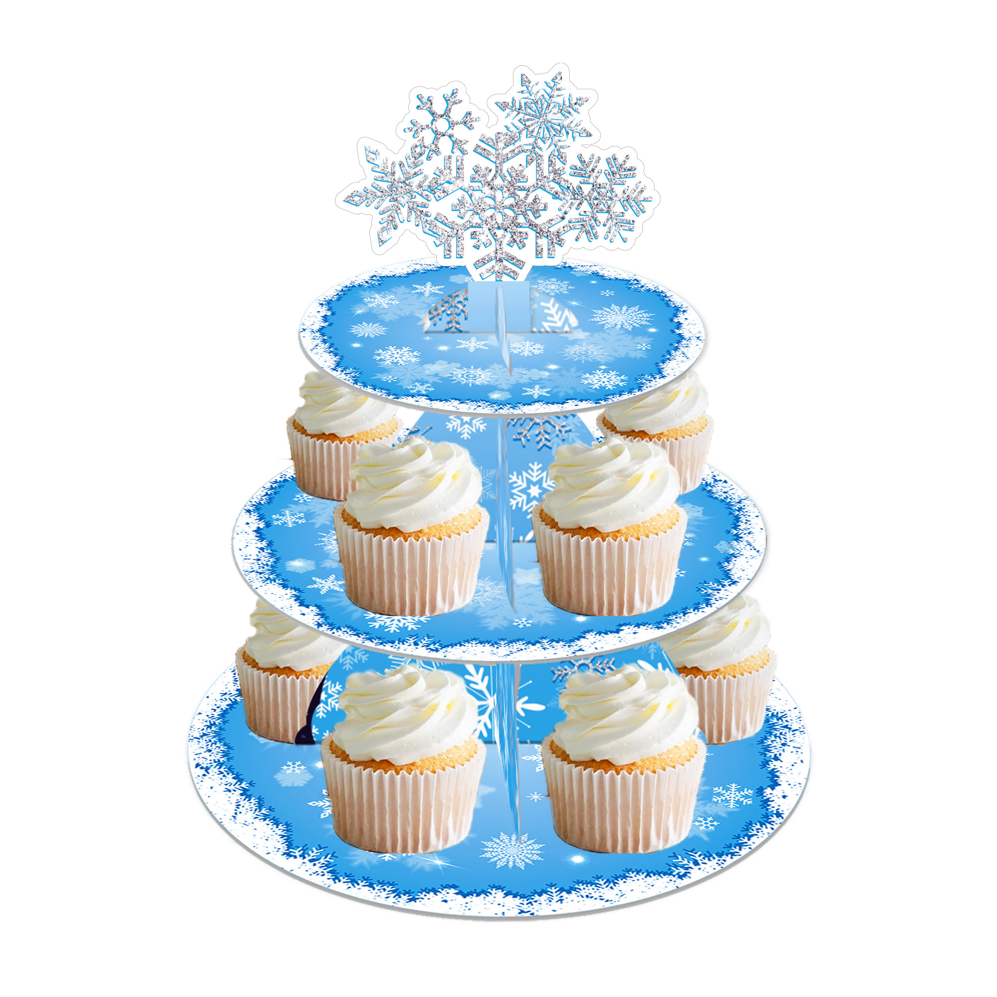 DT065 Snowflake Party Cupcake Stand Winter Wonderland Party Decorations 3 Tier Cake Stand Holder for Christmas Party Supplies