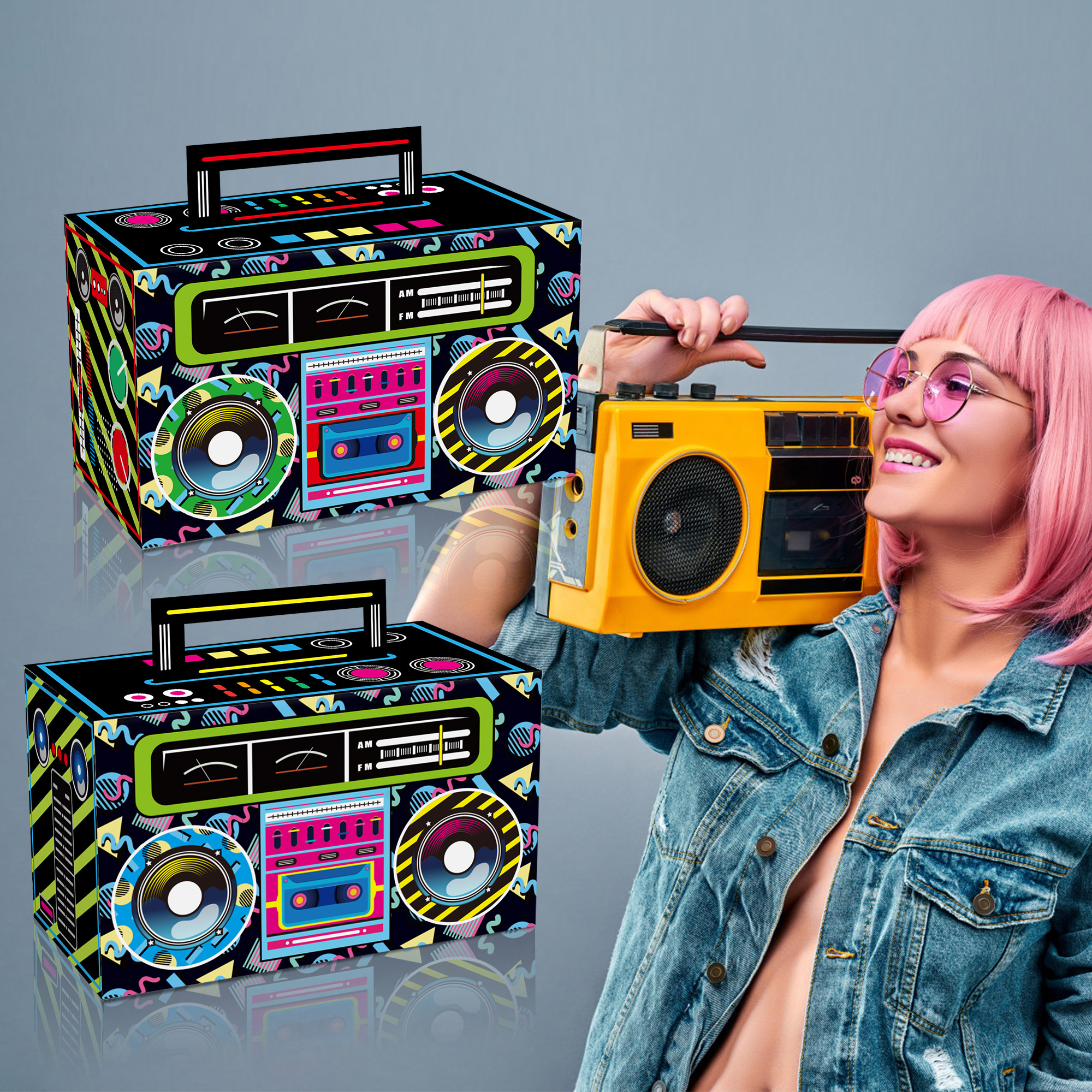 DD201 80s Novelty Boom Favor Box Retro Radio Cassette 12 PCS Paper Gift Boxes Goody Candy Treat Boxes for Hip Hop Party Supplies