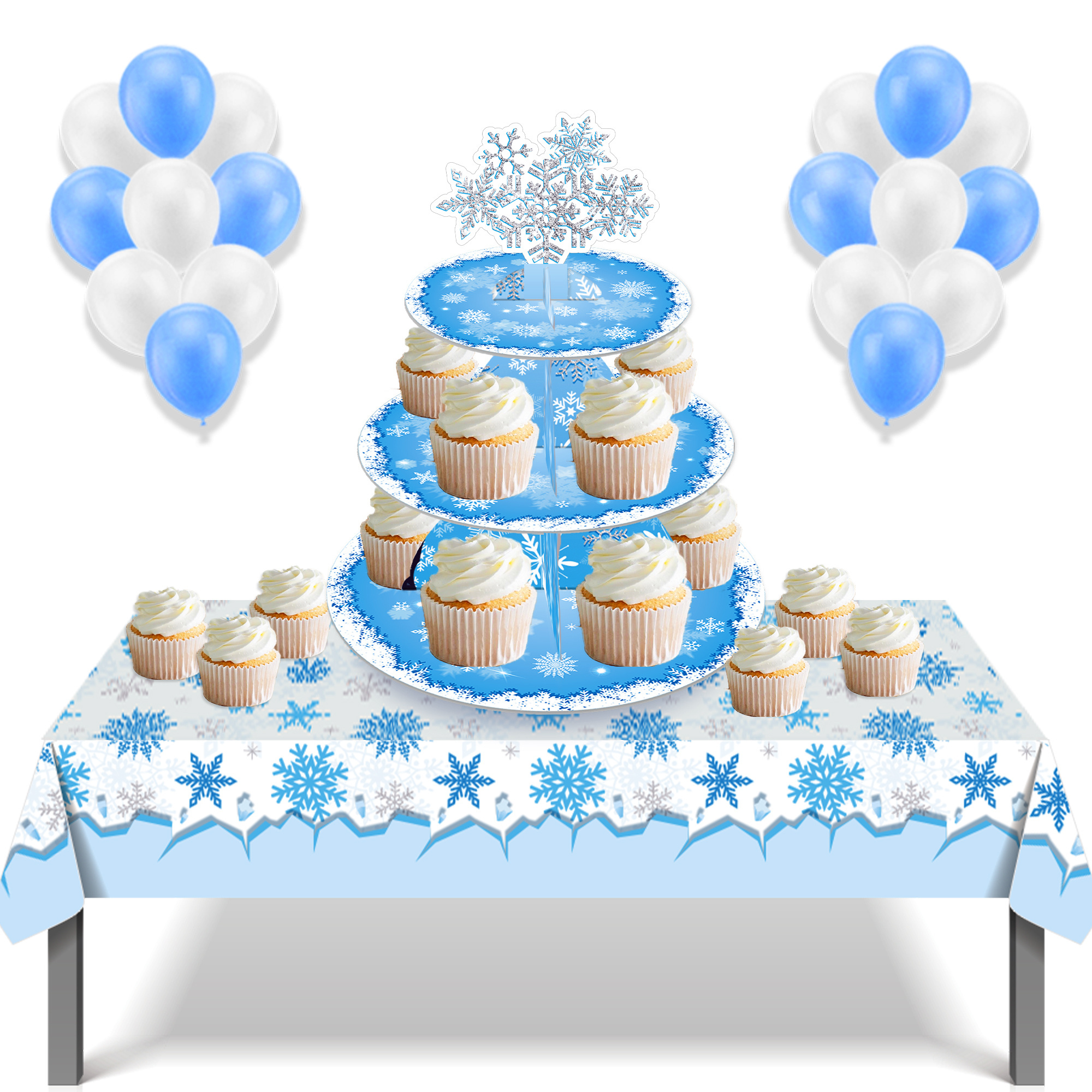 DT065 Snowflake Party Cupcake Stand Winter Wonderland Party Decorations 3 Tier Cake Stand Holder for Christmas Party Supplies