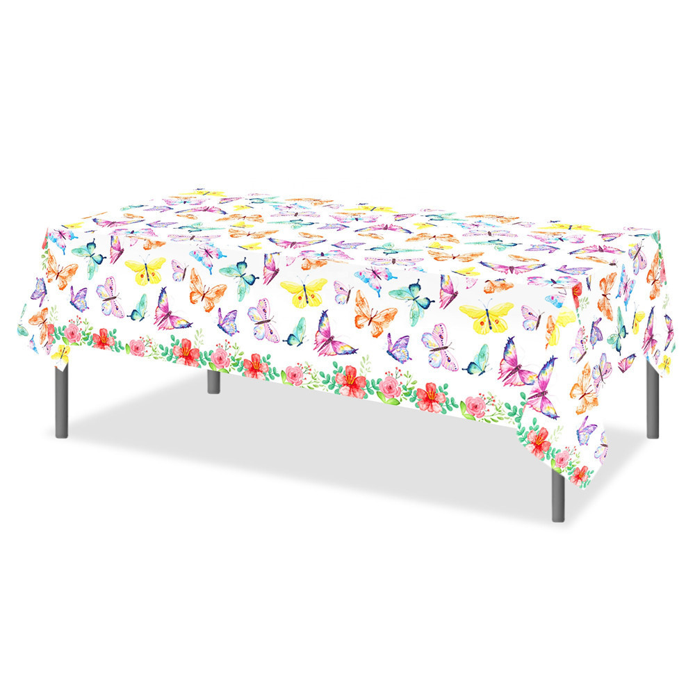 ZB158 Butterfly Flowers Design PE Table Cover Birthday Party Decorations 130X220Cm Plastic Table Cloth