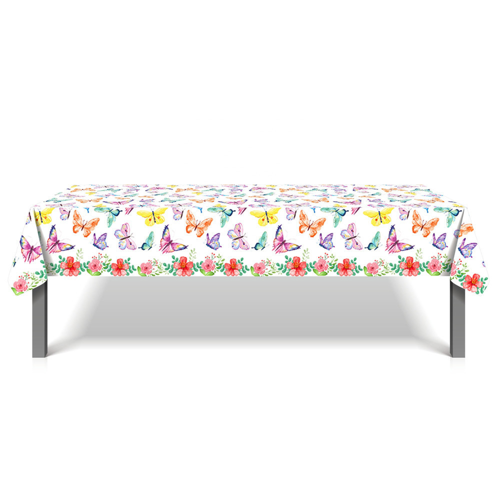 ZB158 Butterfly Flowers Design PE Table Cover Birthday Party Decorations 130X220Cm Plastic Table Cloth