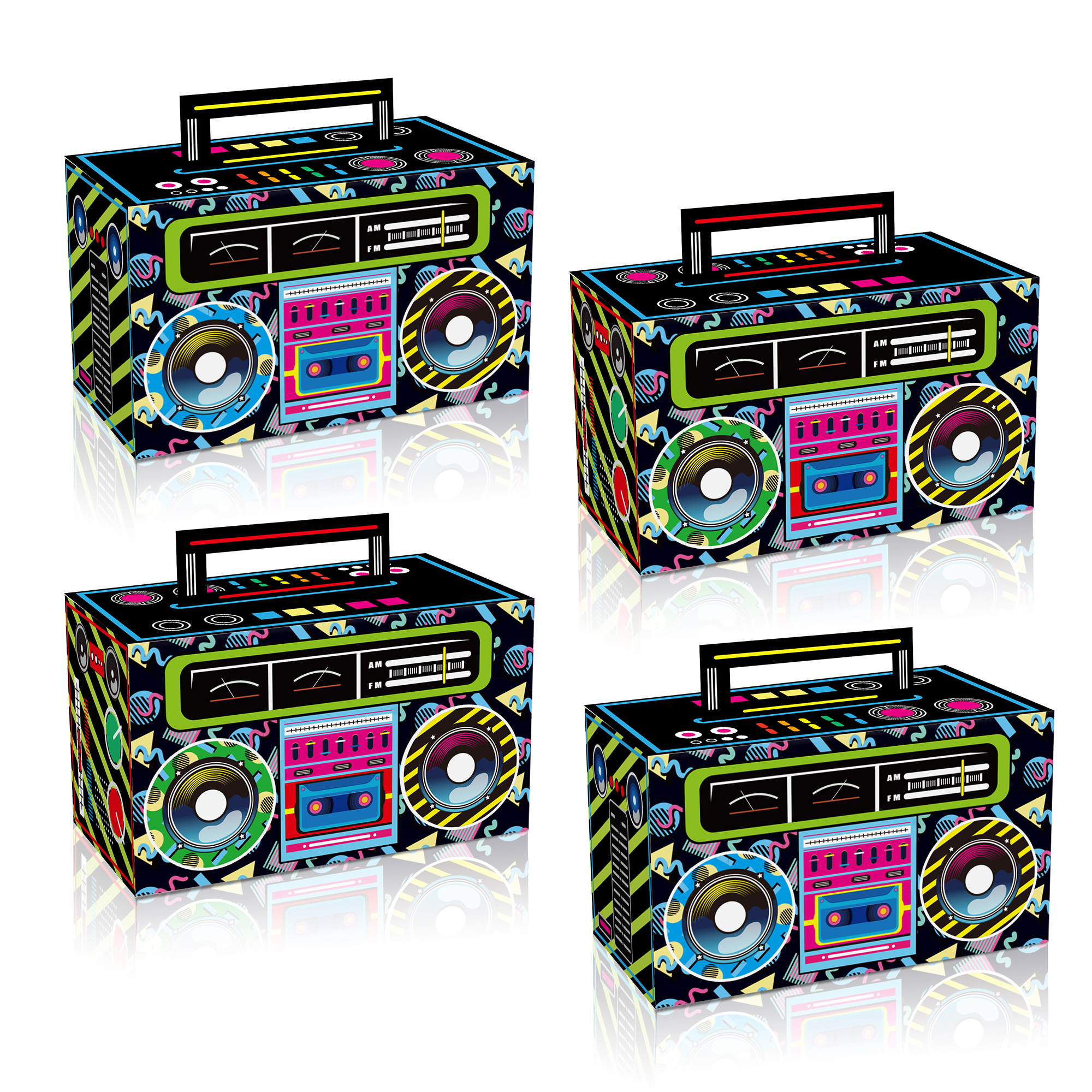 Xindeli DD201 80s Novelty Boom Favor Box Retro Radio Cassette 12 PCS Paper Gift  Candy Treat Boxes for Hip Hop Party Supplies