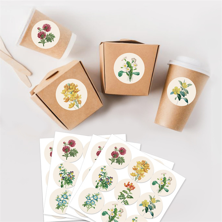 Xindeli KK305 180 pcs Twigs Flowers Bushes Birds Design Gifts Baking Wedding Round Stickers Envelope Label Stickers