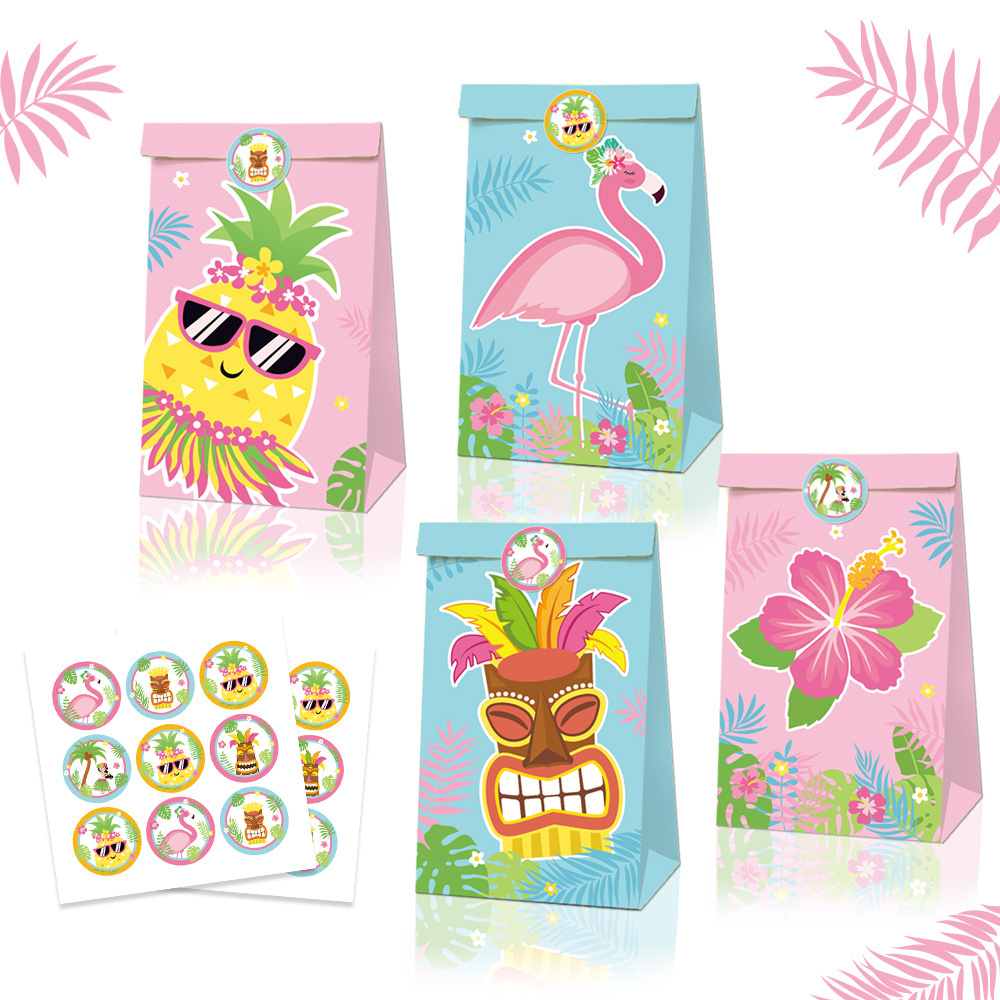 Xindeli LB009 Hawaii Theme Party Favor Bags Flamingo Pineapple 12 pcs Paper Gift Candy Treat Bags Kids Birthday Party Supplies