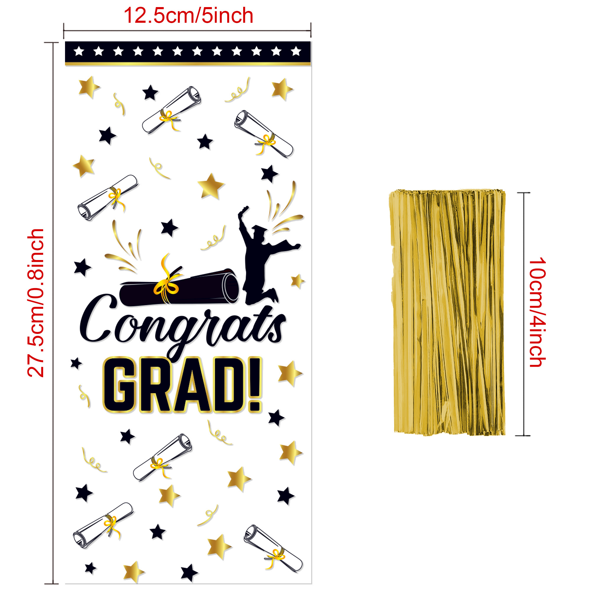 Xindeli  SL007 Graduation Cellophane Treat Bags Congrats Grad Plastic Clear Goodies Candy Wrapping Bags with 120 pcs Twist Ties