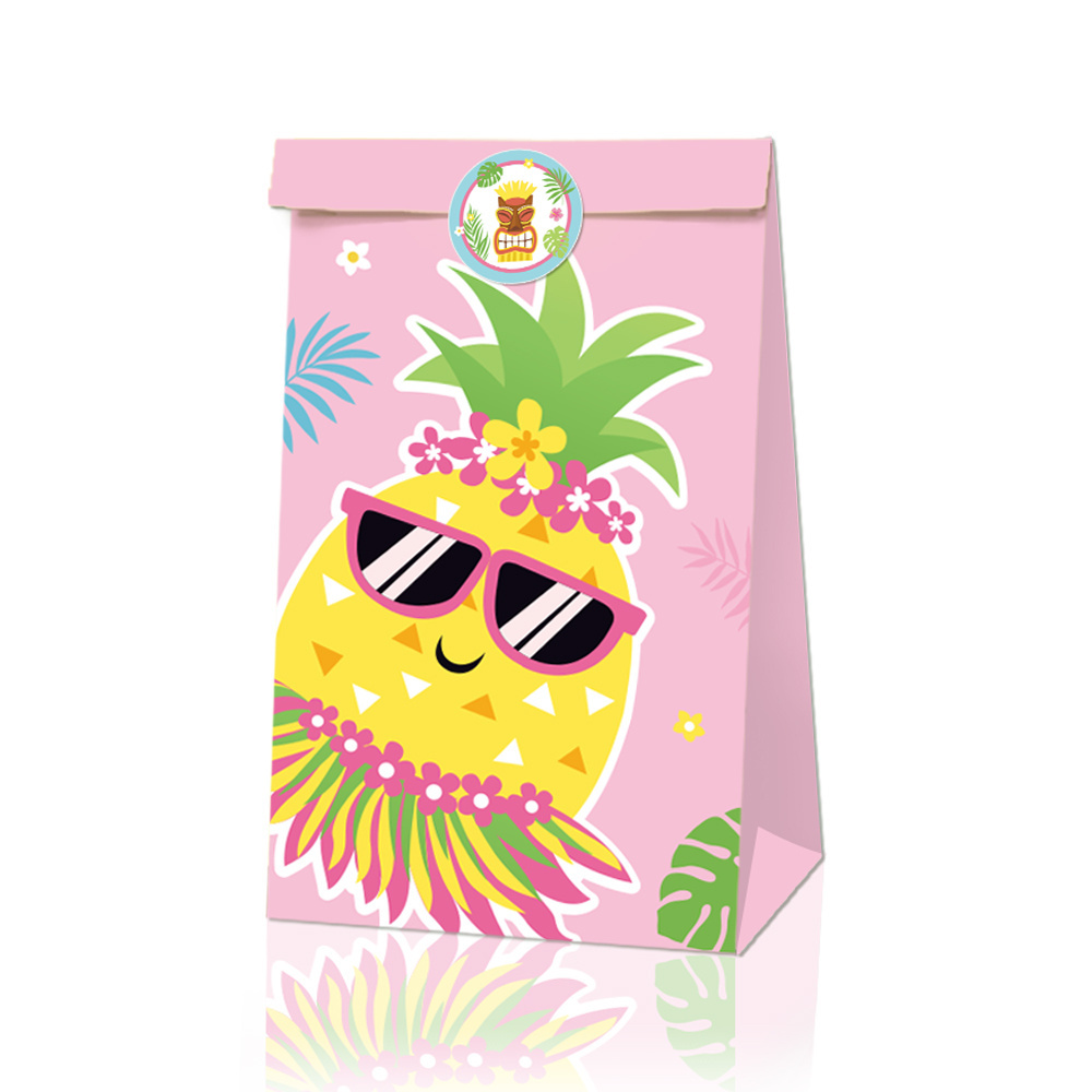 Xindeli LB009 Hawaii Theme Party Favor Bags Flamingo Pineapple 12 pcs Paper Gift Candy Treat Bags Kids Birthday Party Supplies