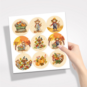 Xindeli KK256 180 pcs Autumn Sunflower Pumpkin Scarecrow Party Gifts Baking Decoration Round Stickers Envelope Label Stickers