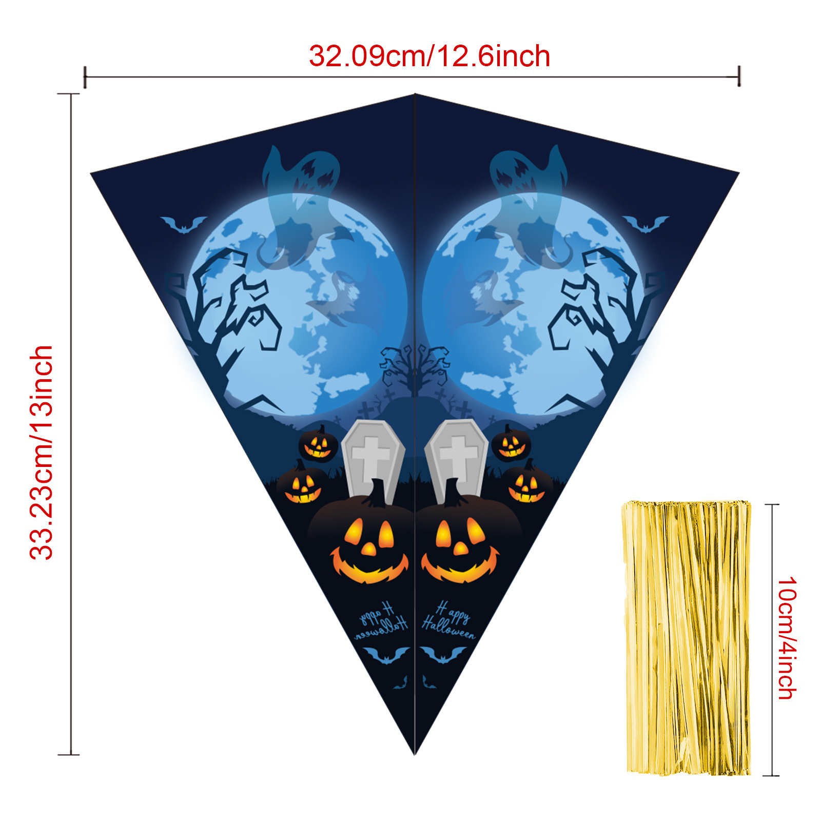 Xindeli BH001 100 pcs Halloween Cone Bags Clear Plastic  Bags Candy Treat Bags with Twist Ties for Halloween Party Supplies