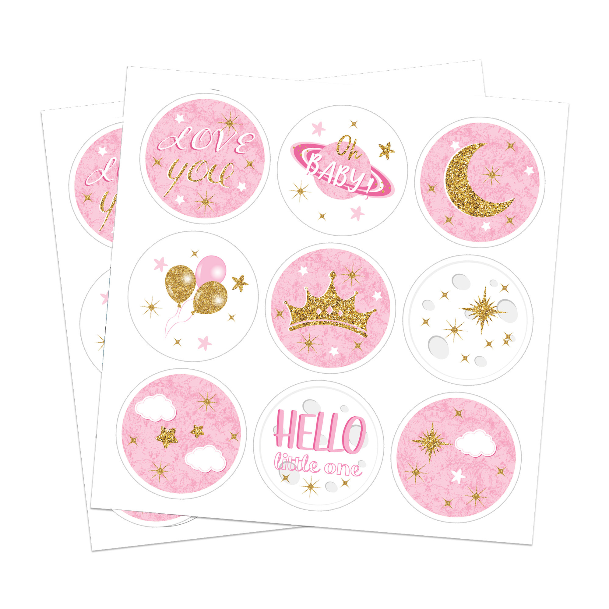 Xindeli KK191 180 pcs Pink Twinkle Star Party Round Stickers Custom Paper Bag Stickers Envelope Label Stickers