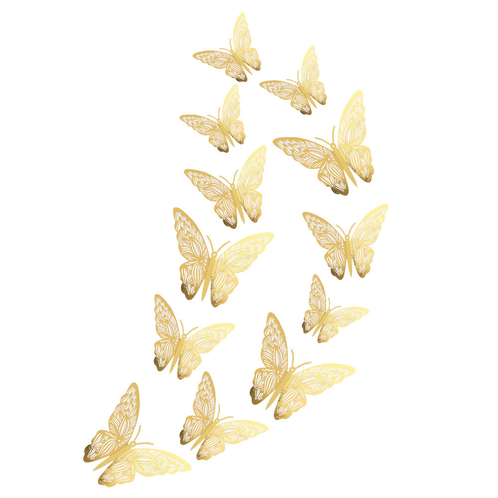 Wholesale 12 Pcs Hollow Gold 3D Butterfly Paper Decoration Wall Sticker Set for Christmas Wedding Birthday Party Decoration