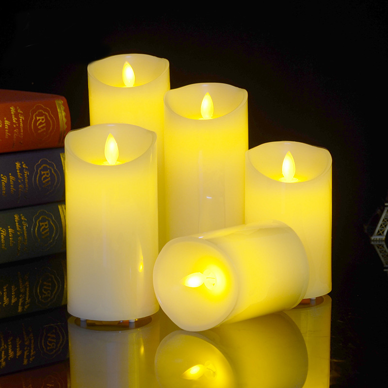 3D Real Flame Battery Powered LED Candle Night Light 7.5cm Diameter Wax Flameless Led Candle for Birthday Wedding Decoration