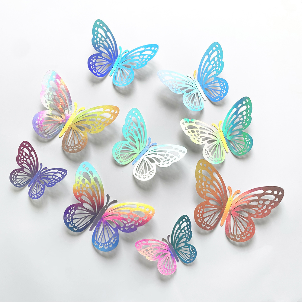 Diy Art Decor Crafts 12pcs Laser Silver Hollow 3d Butterfly Wall Decor Stickers For Party Bedroom Office