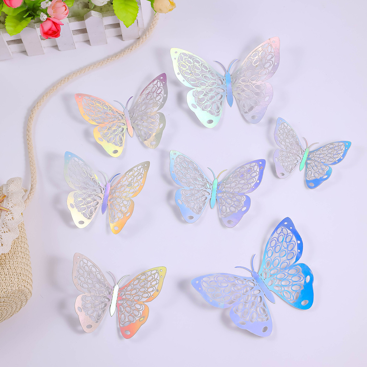 Wholesale Hollow Wallpaper Celebration Party Decorative Wall Stickers Self Adhesive 3d Laser Dazzling Butterfly Decorative