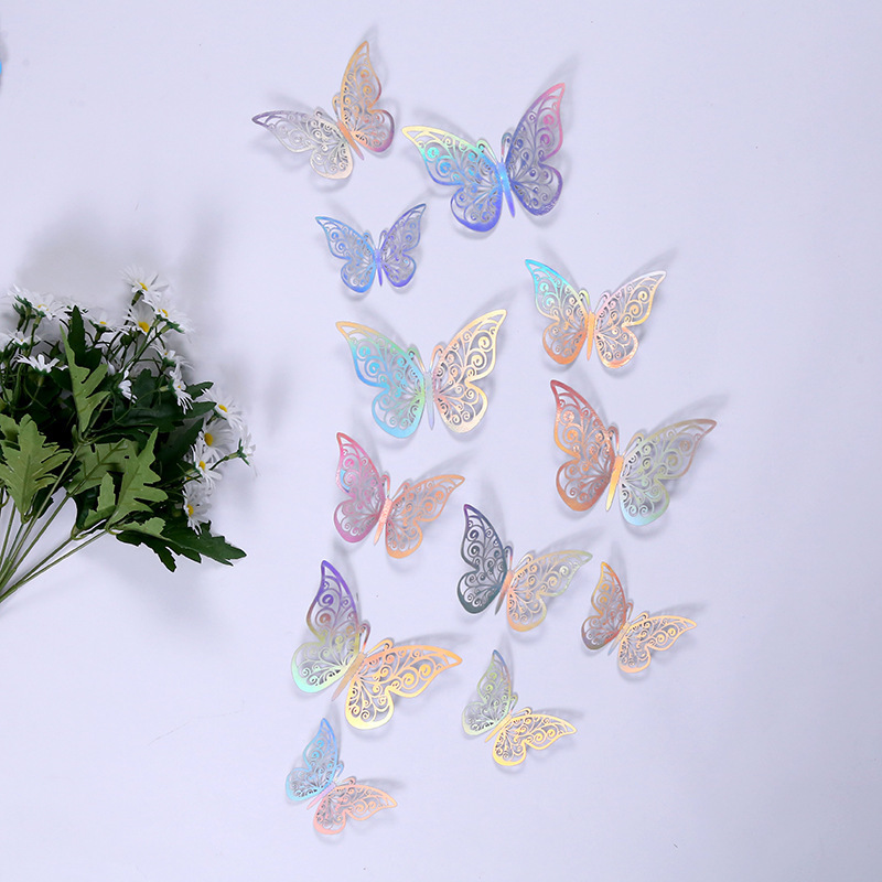 Wholesale Hollow Wallpaper Celebration Party Decorative Wall Stickers Self Adhesive 3d Laser Dazzling Butterfly Decorative