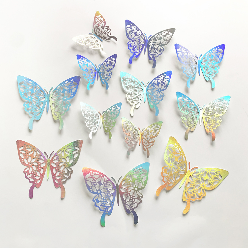 Diy Art Decor Crafts 12pcs Laser Silver Hollow 3d Butterfly Wall Decor Stickers For Party Bedroom Office