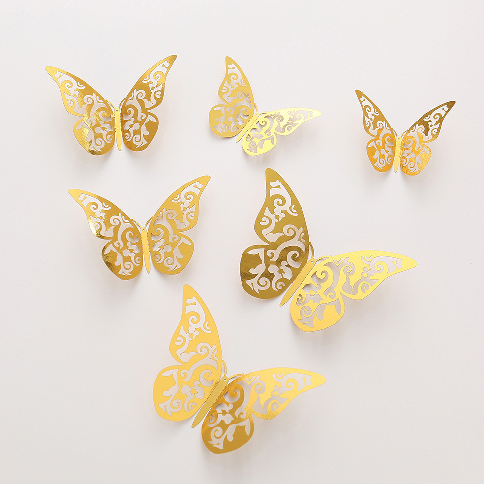 Wholesale 12 Pcs Hollow Gold 3D Butterfly Paper Decoration Wall Sticker Set for Christmas Wedding Birthday Party Decoration