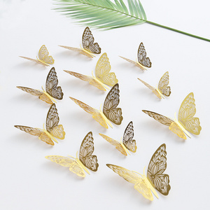 Wholesale 12 Pcs Hollow Gold 3D Butterfly Paper Decoration Wall Sticker Set for Christmas Wedding Birthday Party Decoration