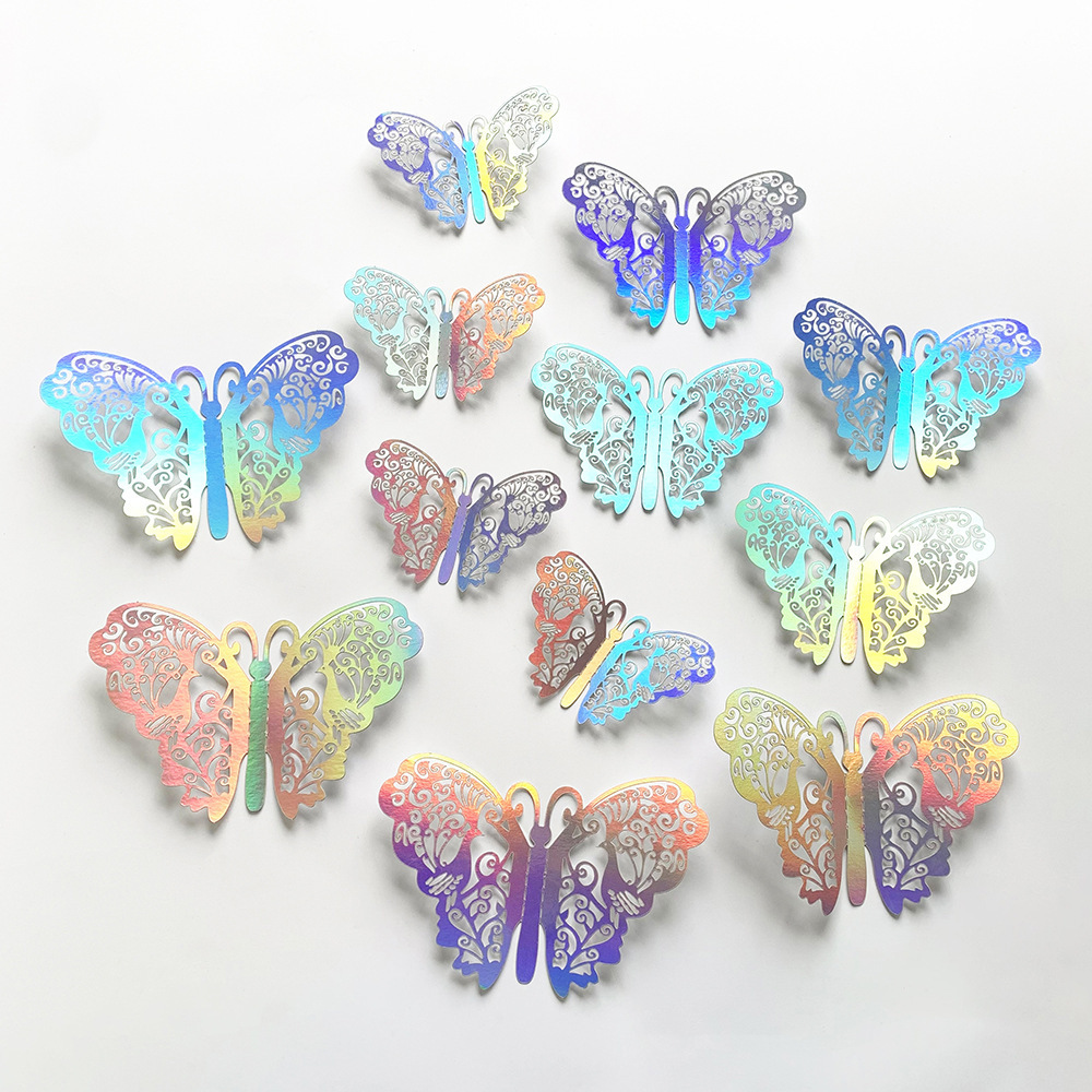 Diy Art Decor Crafts 12pcs Laser Silver Hollow 3d Butterfly Wall Decor Stickers For Party Bedroom Office