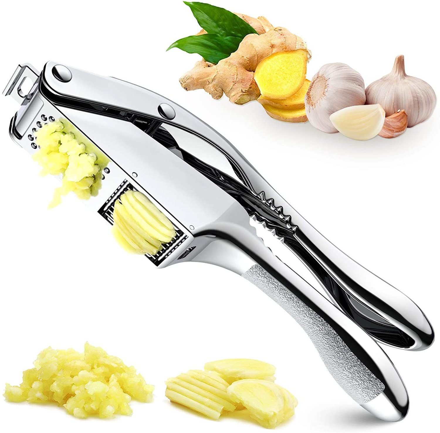 Hot sale 2 in 1 Manual Aluminum Alloy Stainless Steel Garlic Press Garlic Crusher Chopper