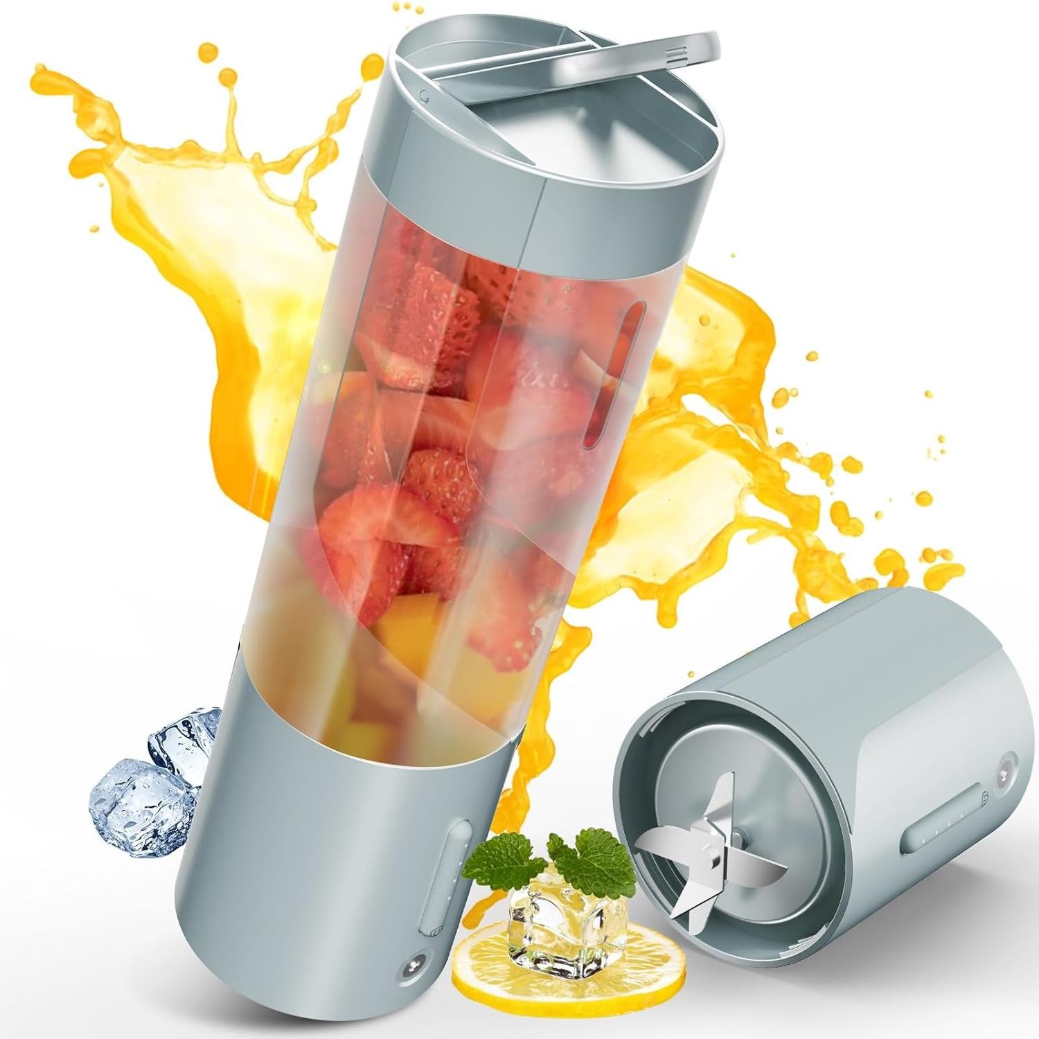 Kitchen portable juicer cup fruit mixer ice crashing stainless steel 6 blades hand electric food processor blender