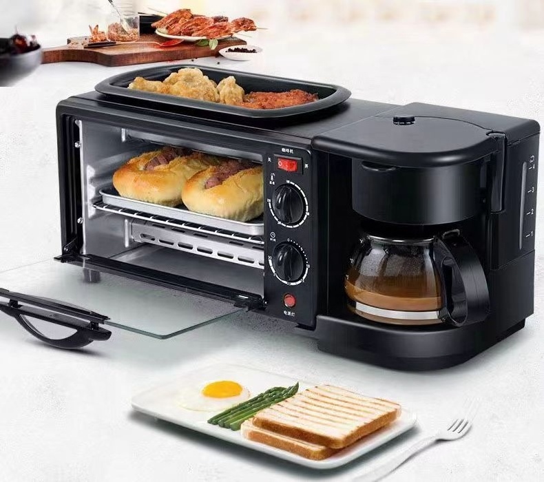 TOASTER OVEN Frying Pan Coffee Maker Electric Multi Function 3 in One Breakfast Station 3 in1 Breakfast Maker Machine