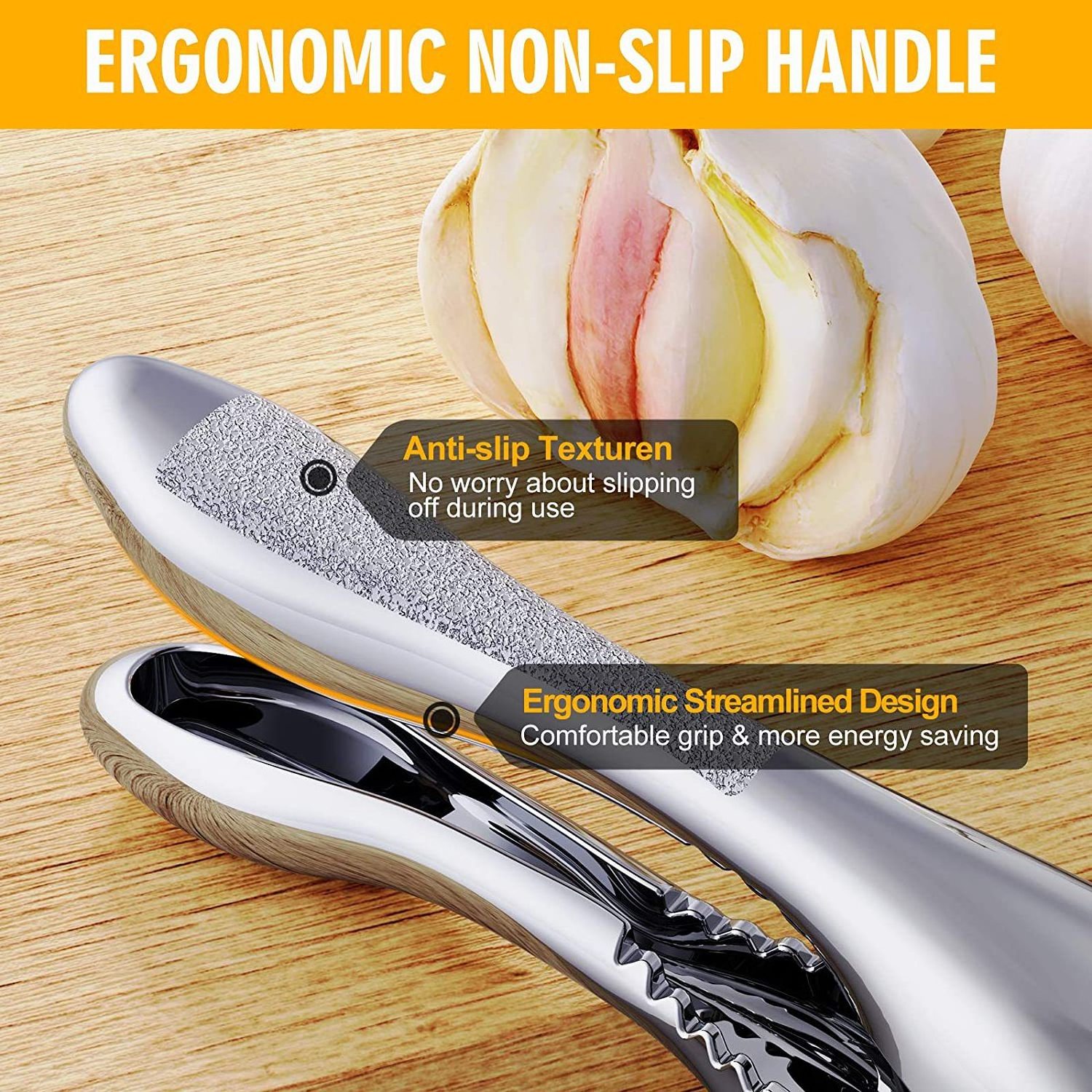 High quality manual garlic crusher chopper kitchen stainless steel garlic press crusher with garlic peeler and brush