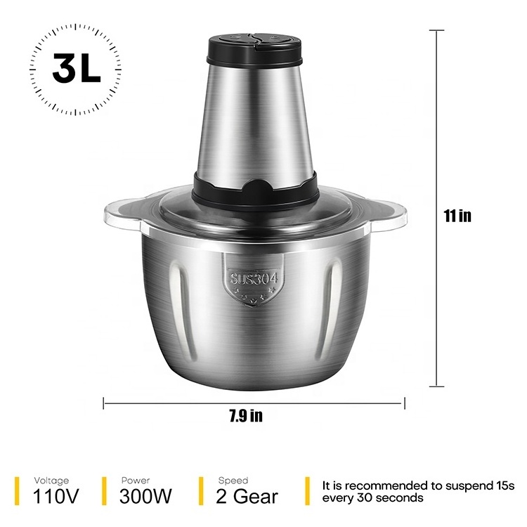 High Quality Electric Meat Grinder 2 Speeds Stainless Steel Electric Chopper Automatic Quiet Food Processor