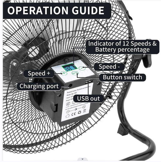 Emergency solar rechargeable fan 12 inch with Led light copper motor AC/DC 12 inch AC adapter electric table fan