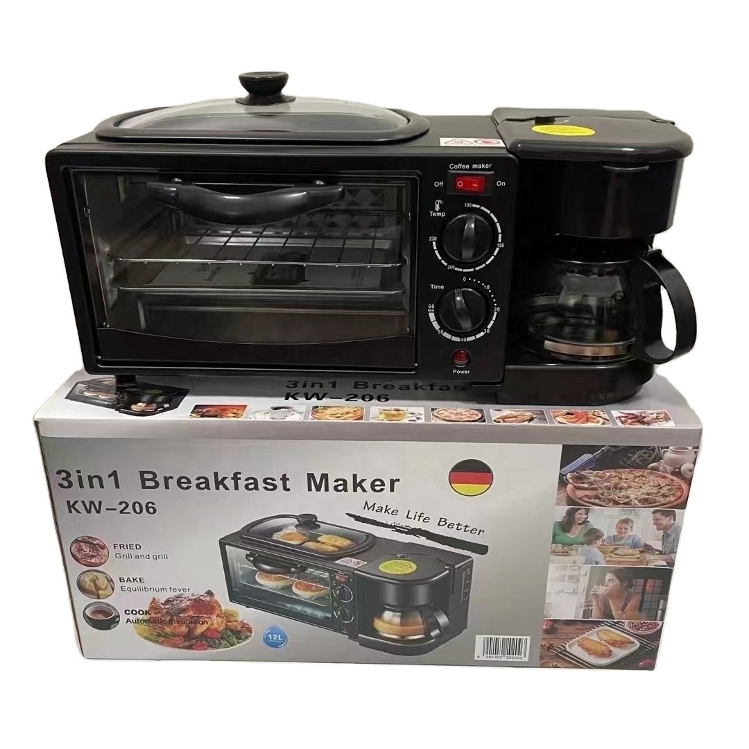 TOASTER OVEN Frying Pan Coffee Maker Electric Multi Function 3 in One Breakfast Station 3 in1 Breakfast Maker Machine