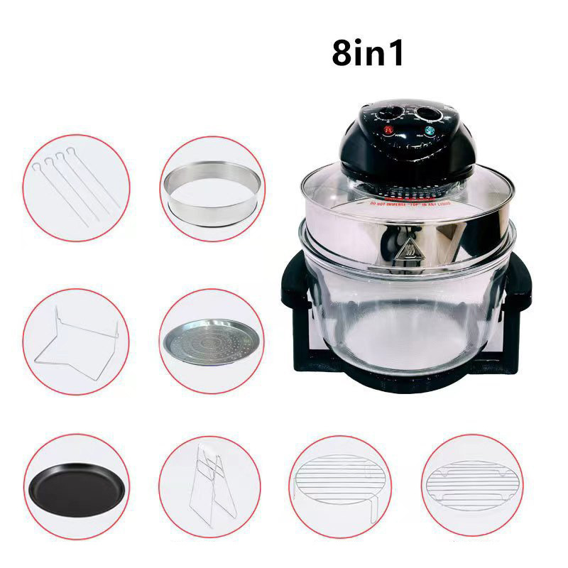 Multifunction cooker desktop glass air fryer electric wave turbo convection oven 12L halogen oven for home