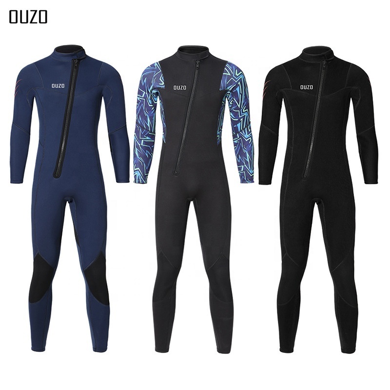 OUZO 3mm wetsuit men's long-sleeved one-piece thickened cold-proof snorkeling diving suit surfing suit winter swimming suit