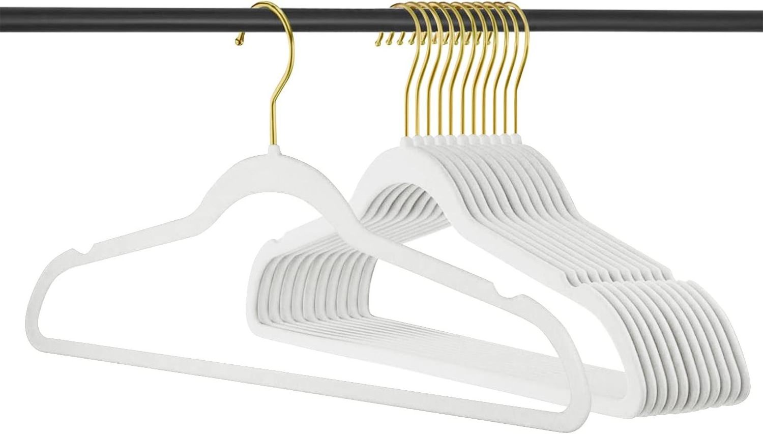 Velvet non-slip white hangers ultra-thin hangers with 360 degree rotating gold plated hooks