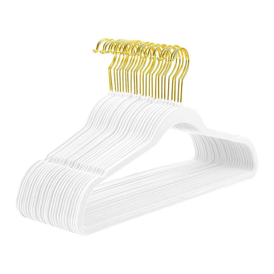 Velvet non-slip white hangers ultra-thin hangers with 360 degree rotating gold plated hooks