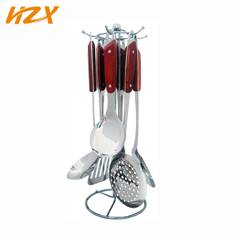 Deluxe design stainless steel kitchen utensils set de cocina wooden handle kitchen utensils stainless steel soup skimmer