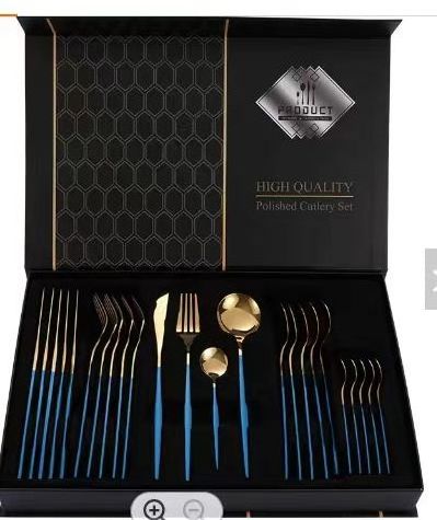 24 Piece wedding  Flatware Set Tableware Knives Forks and Spoons set golden cutlery for wedding gold flatware set with gift box