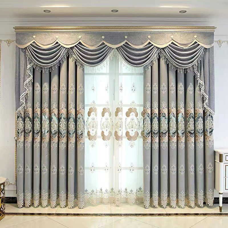 BDZN Top Quality  floral embroidery curtain with valance European Turkish Style Luxury drape For living room house window Door