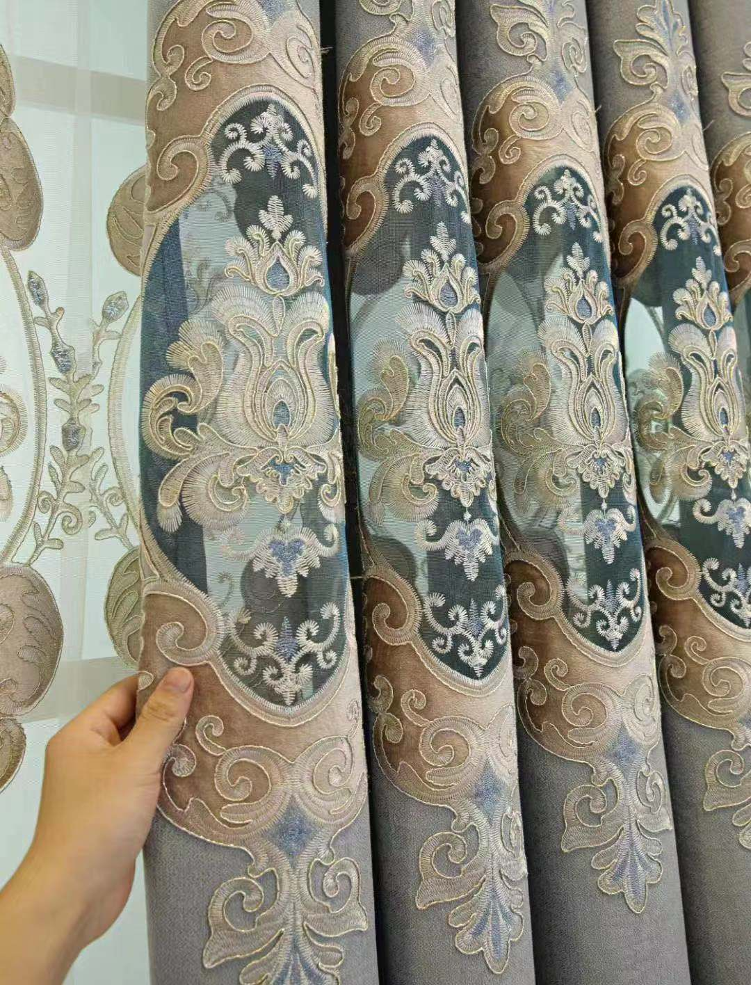 BDZN Top Quality  floral embroidery curtain with valance European Turkish Style Luxury drape For living room house window Door