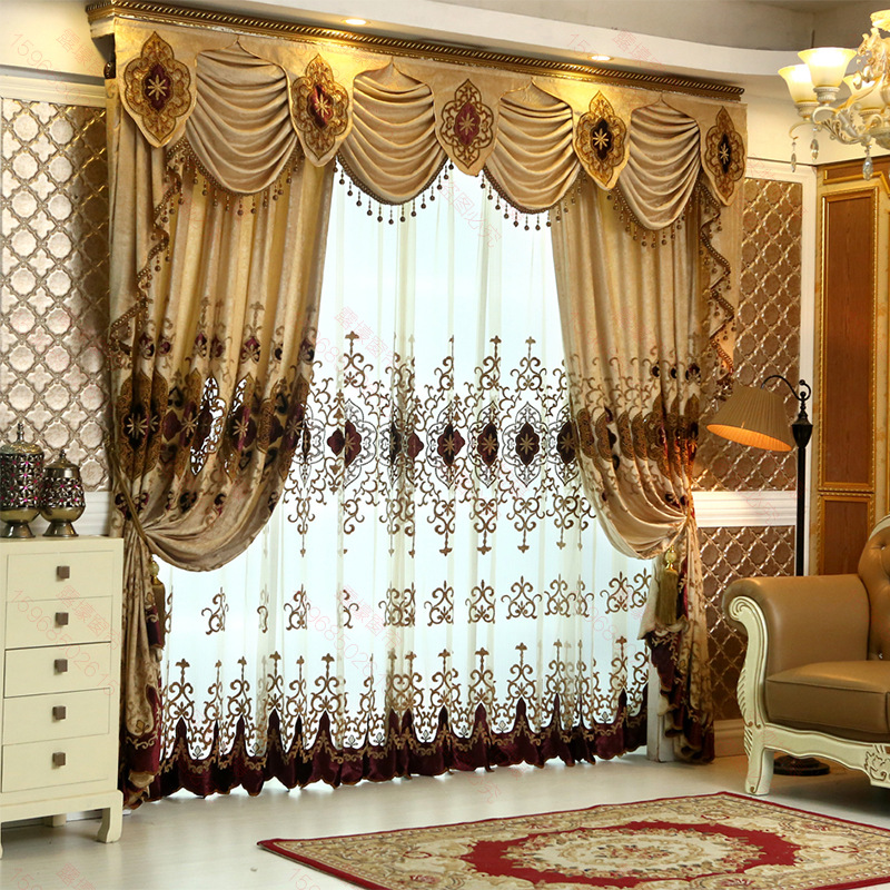 W-044 BDZN Luxury European Style Blackout Double layer velvet embroidery Curtain for the Living Room