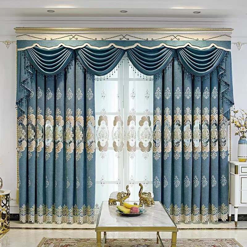 BDZN Top Quality  floral embroidery curtain with valance European Turkish Style Luxury drape For living room house window Door