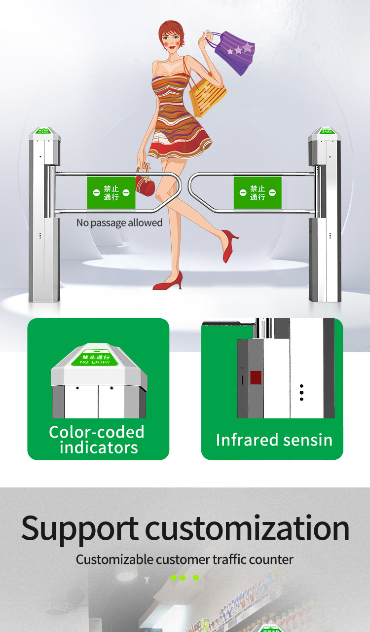 Supermarket security entrance automatic mechanical swing barrier door gate with sensor, electric swing turnstile barrier gate