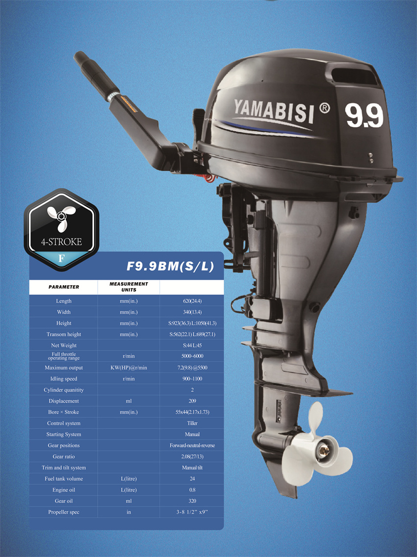 YAMBISI 4 Stroke 9.9HP Outboard Motor Water Gasoline Cooling System Fishing Boat With Engine 9.9 HP 4Stroke