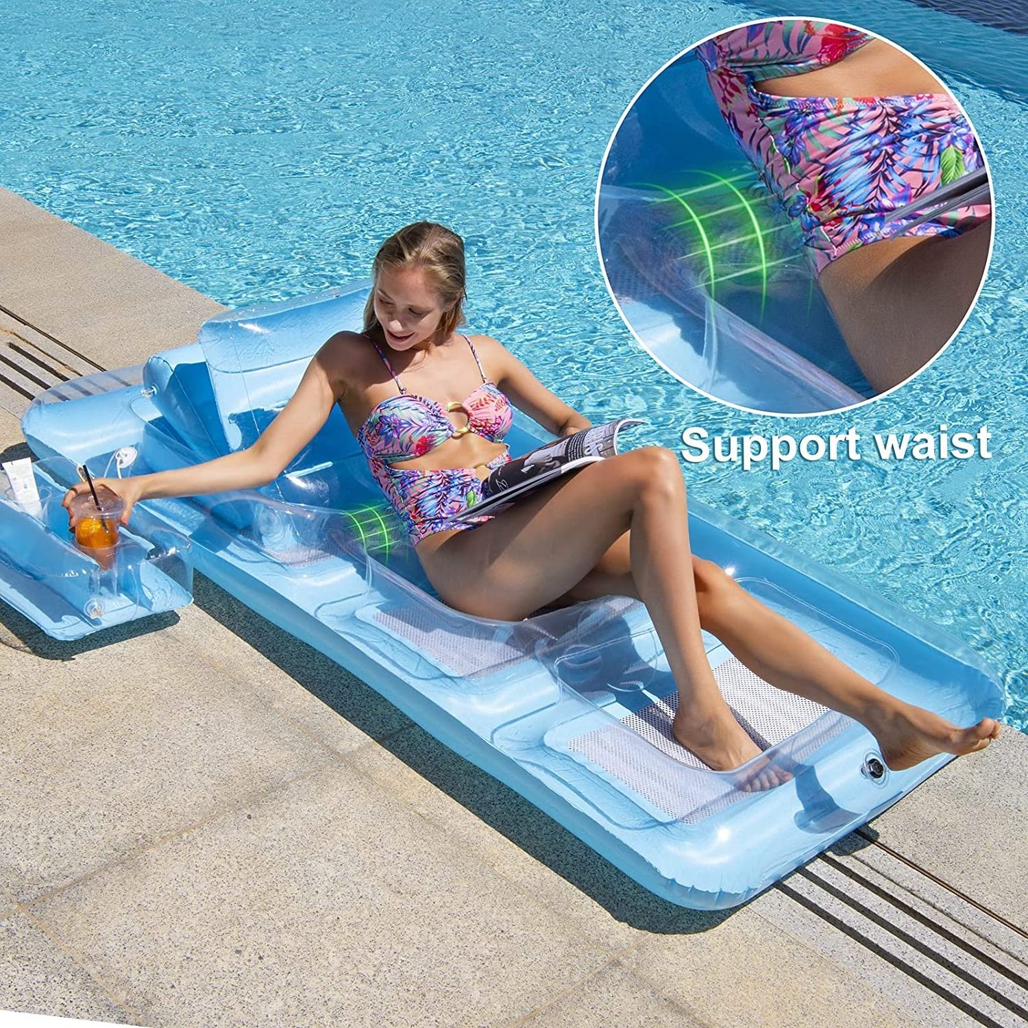 Inflatable Floats Blow Up Tanning Pool Lounger Float Adult Raft with Removable Pillow