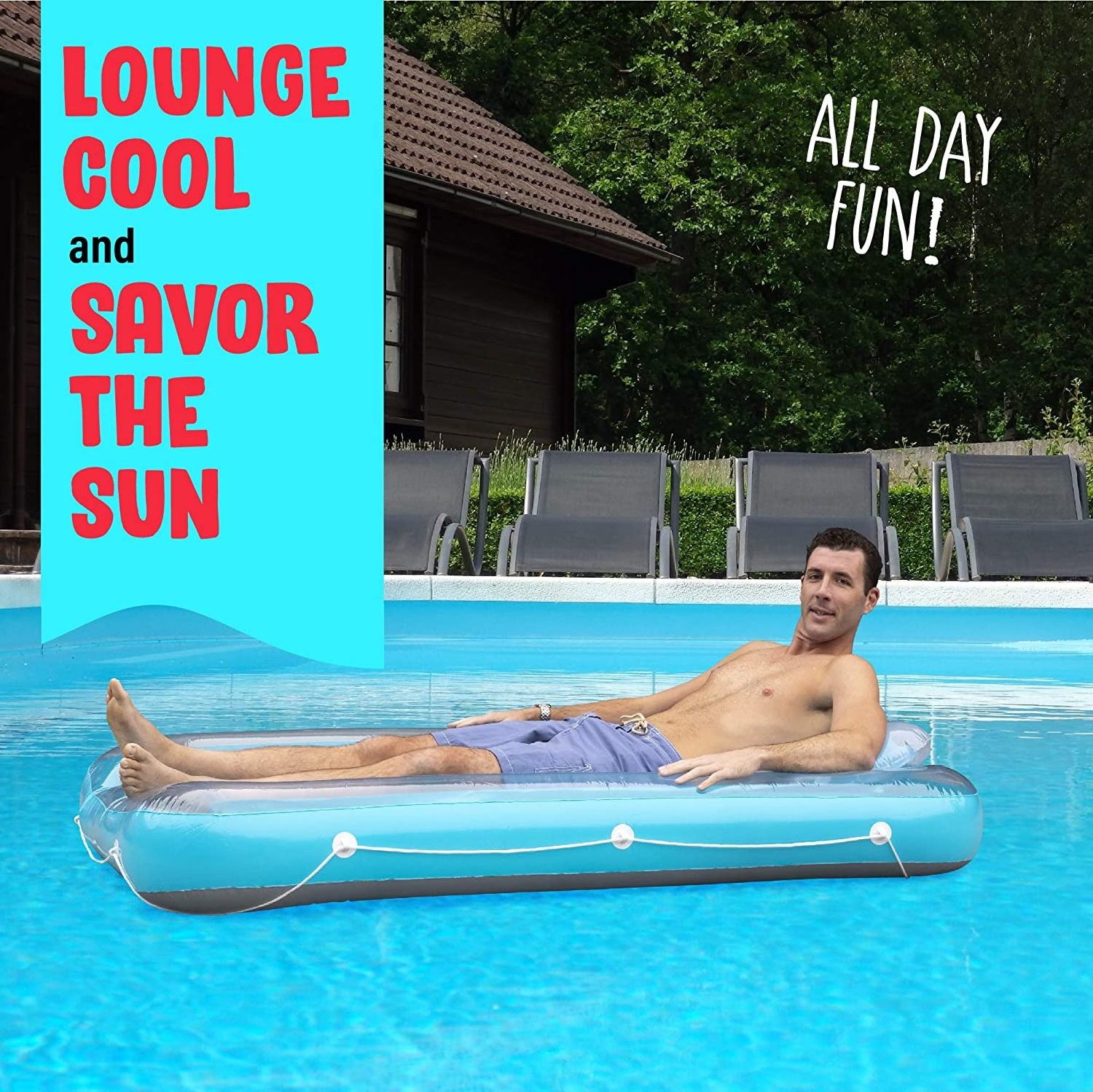 Inflatable Suntan Tanning Pool Lounge Float with Pillow