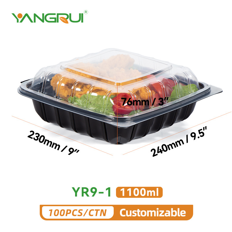 YangRui food containers manufacturers 9x9 dual color clamshell hinged food container restaurant to go takeaway lunch box