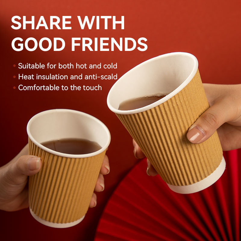 Multifunctional Triple Wall Ripple Paper For Tea Coffee Cups With Lid