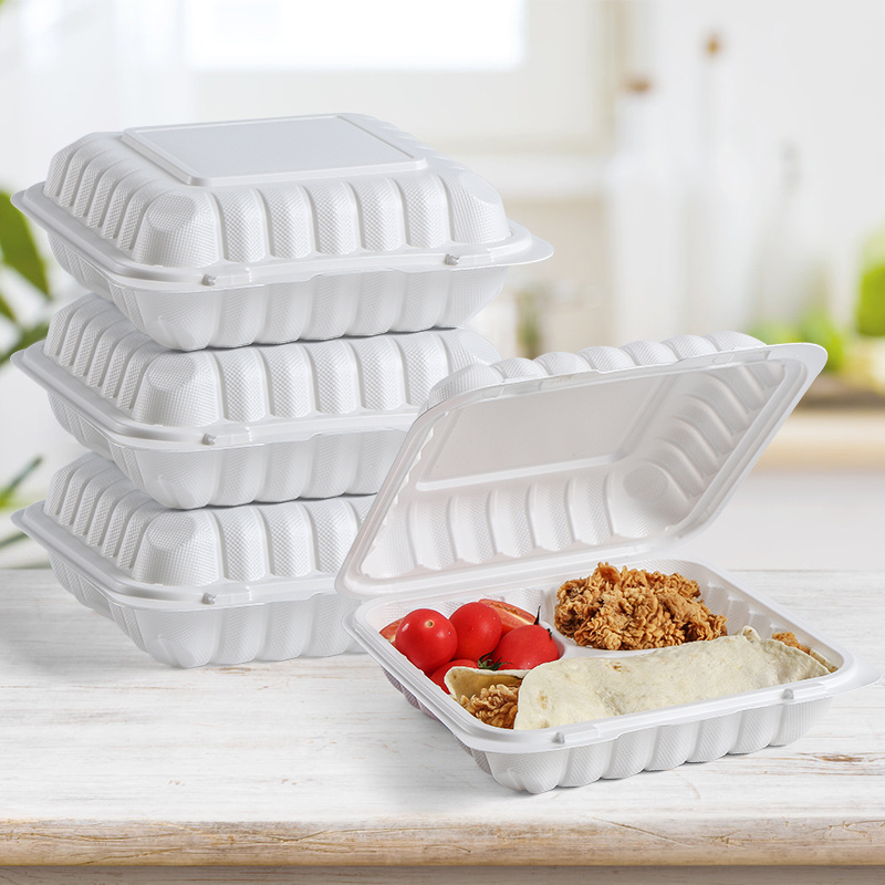 Disposable Compostable Restaurant Togo Container Plastic Plates Salad 3 Compartment Food Boxes Eco To Go Containers With Lids